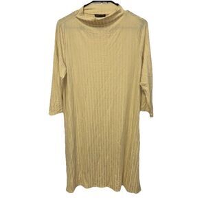 Eileen Fisher Washable Stretch Rib Funnel Neck Dress Butter Yellow New M